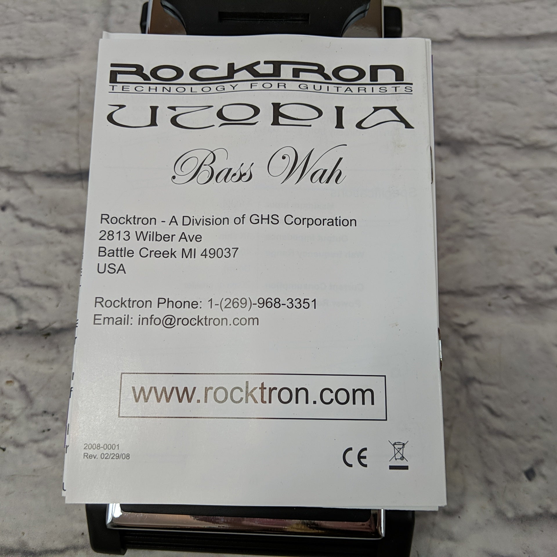 Rocktron Utopia Bass Wah Wah Pedal - New Old Stock!