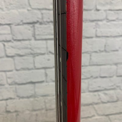 De-Fretted Crescent P-Bass 4 String - Red Glitter Matching Headstock