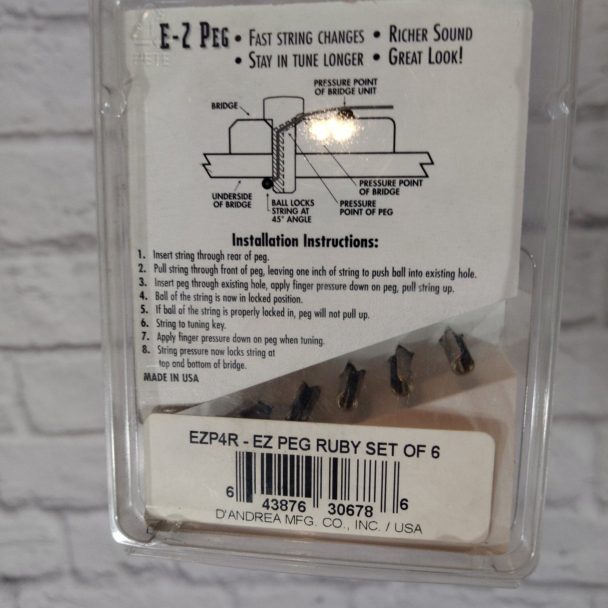 D'andrea EZP4R E-Z Peg Locking System Ruby Acoustic Guitar Bridge Pins