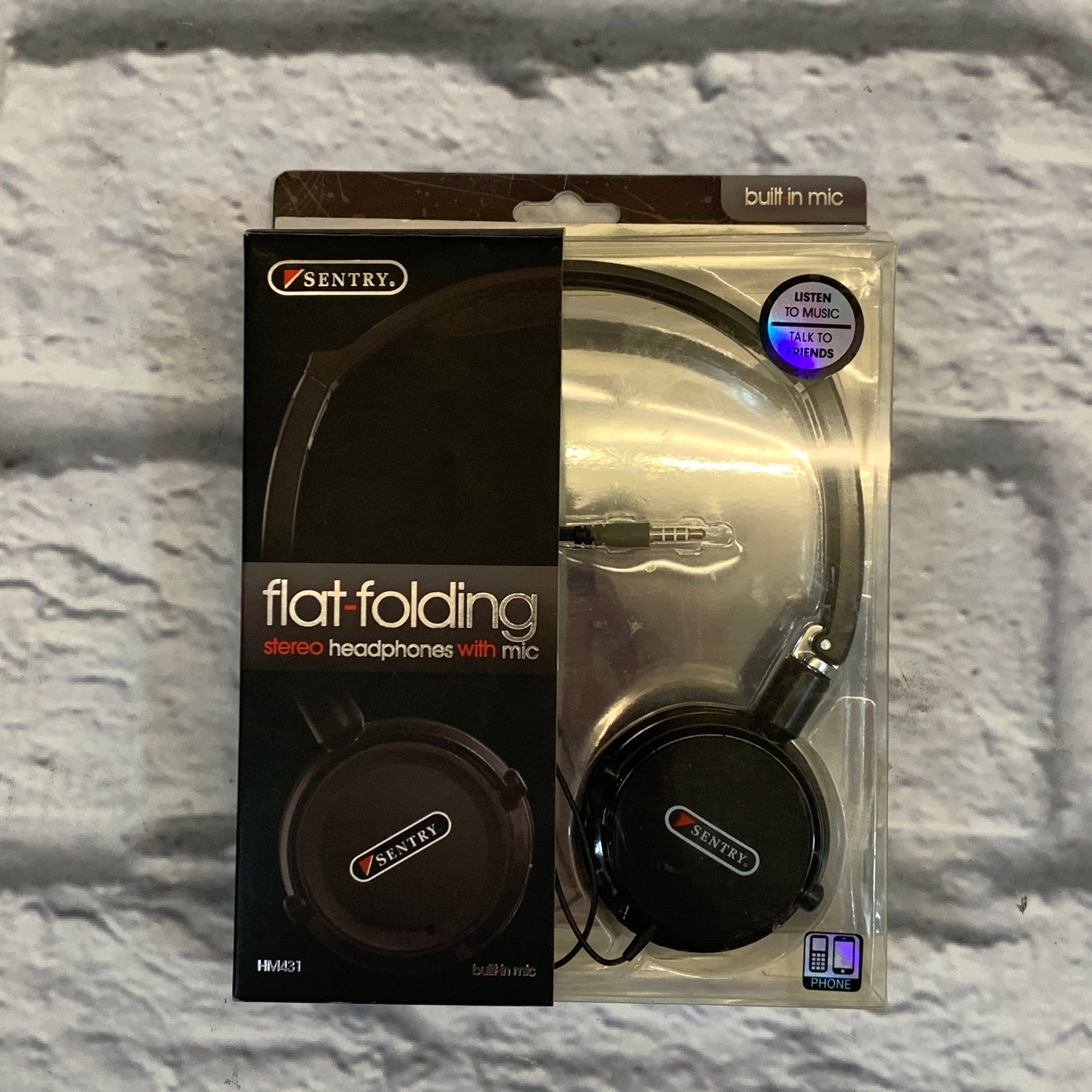 Sentry Flat Folding Stereo Headphones With Mic Black