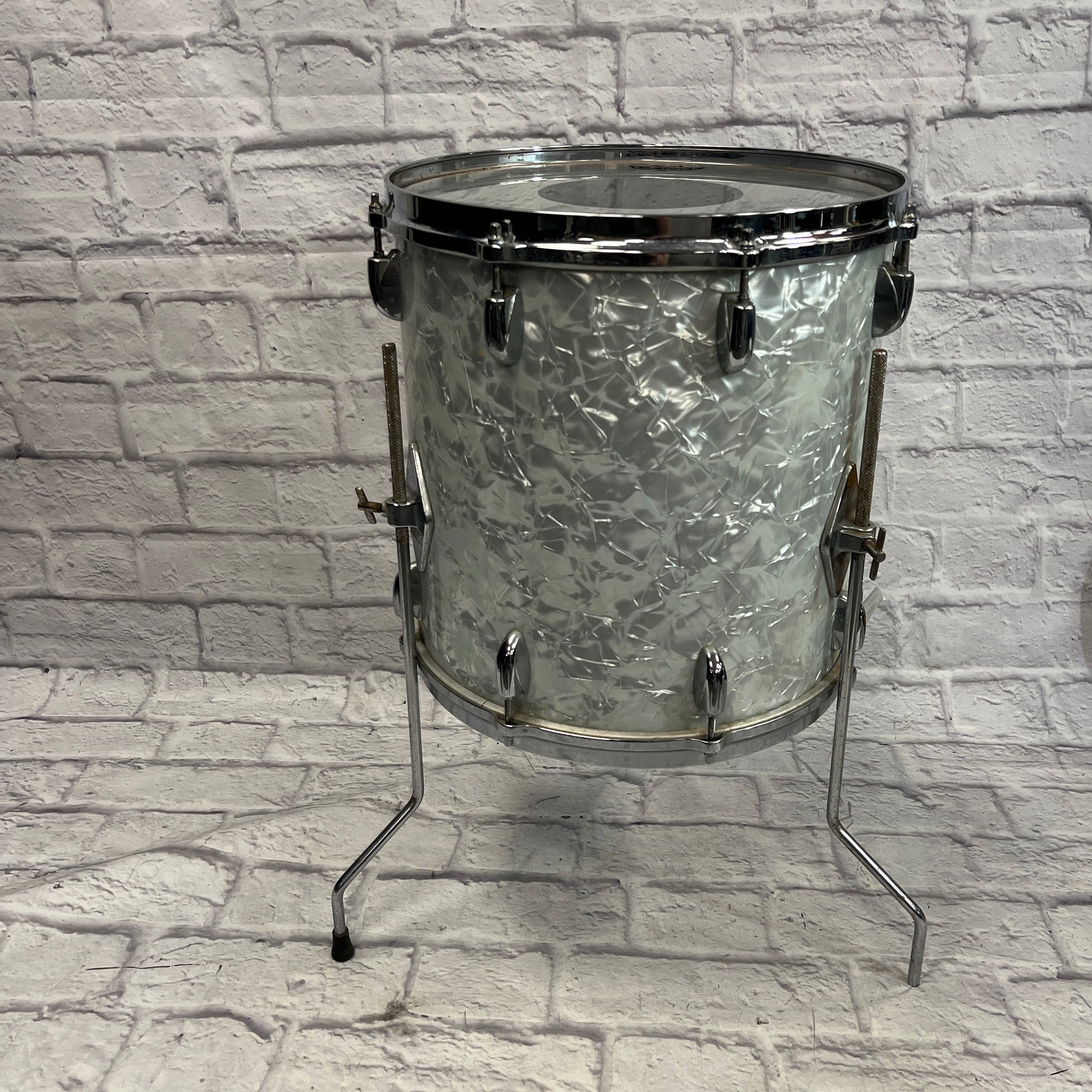 Gretsch 14x14 Stop Sign Badge Floor Tom White Marine Pearl