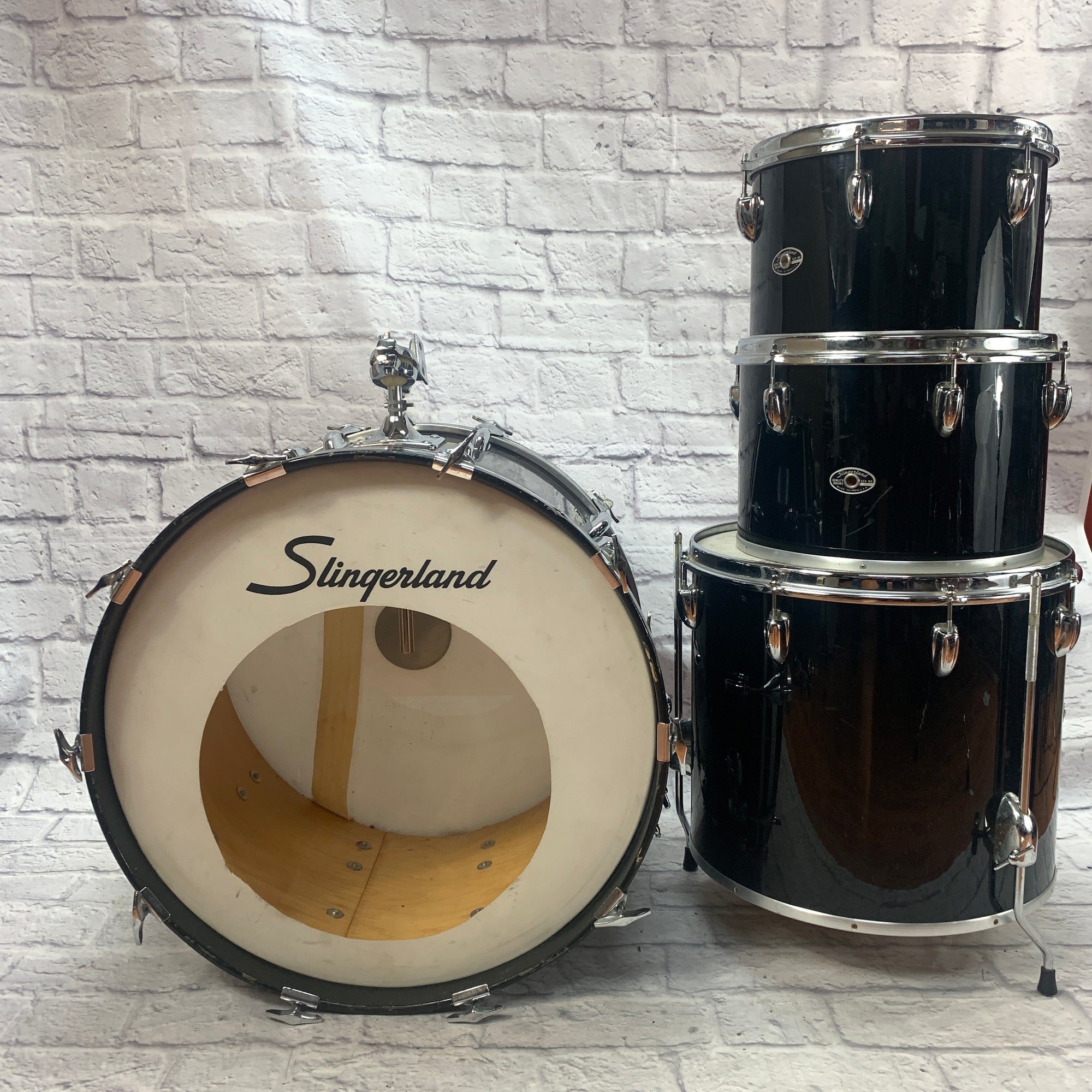 Vintage 1970s Slingerland 4 pc Drum Set Black