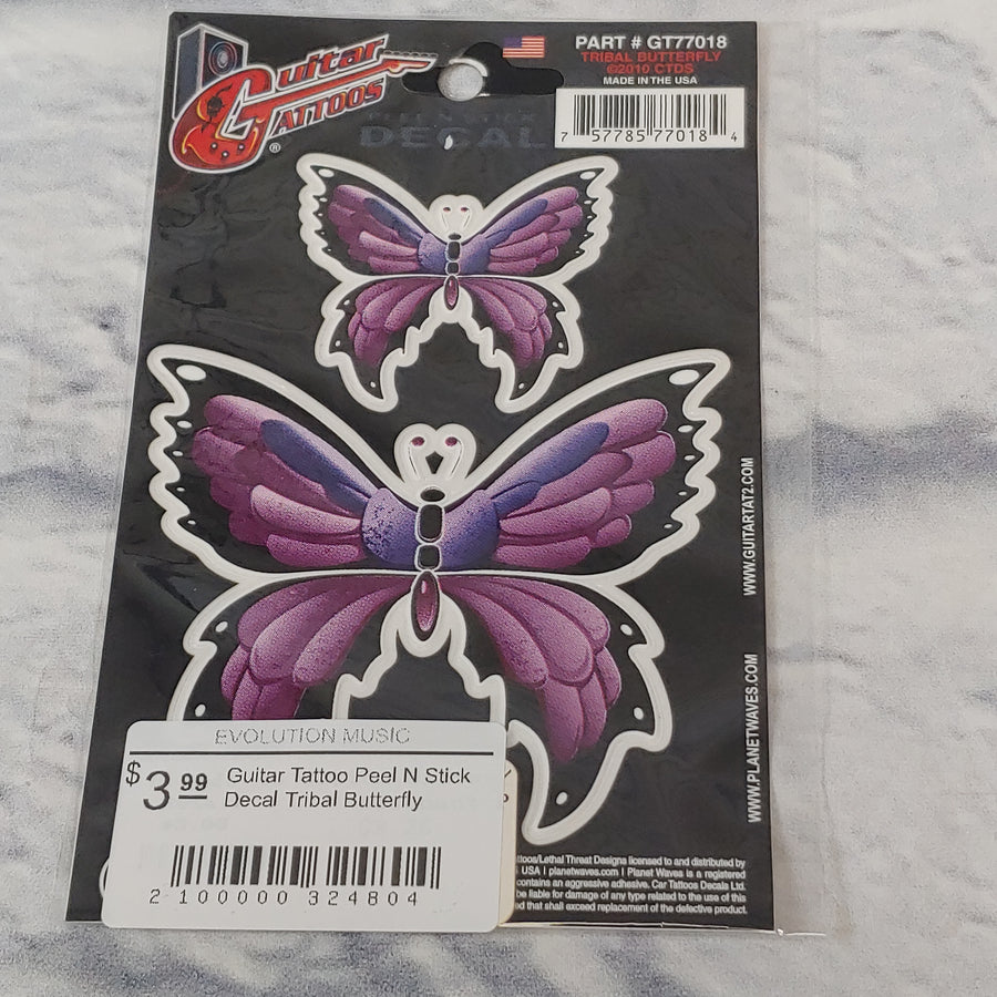 Guitar Tattoo Peel N Stick Decal Tribal Butterfly