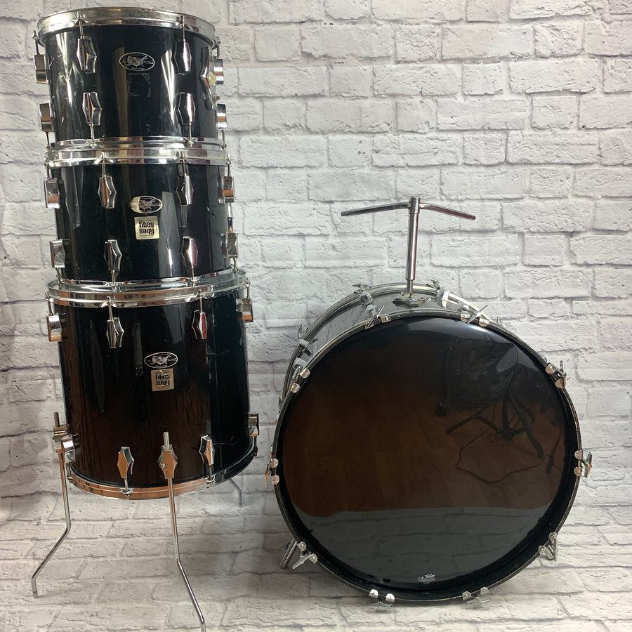 Vintage 1970s Fibes Crystalite Acrylic 4pc Drum Set Black