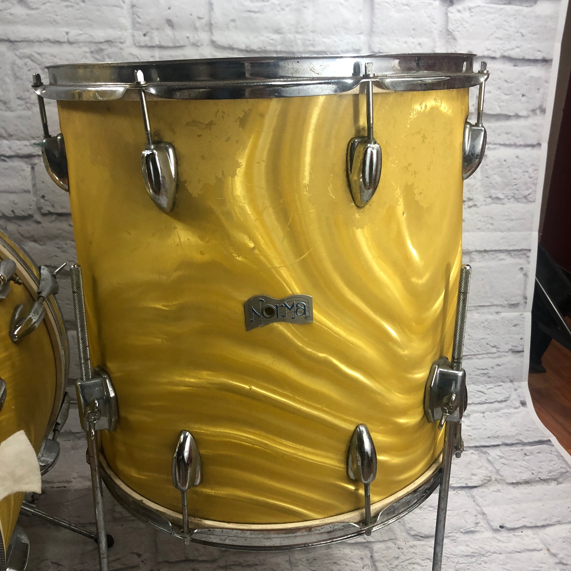 Vintage MIJ Norma 3 Pc Drum Set Gold Satin Flame