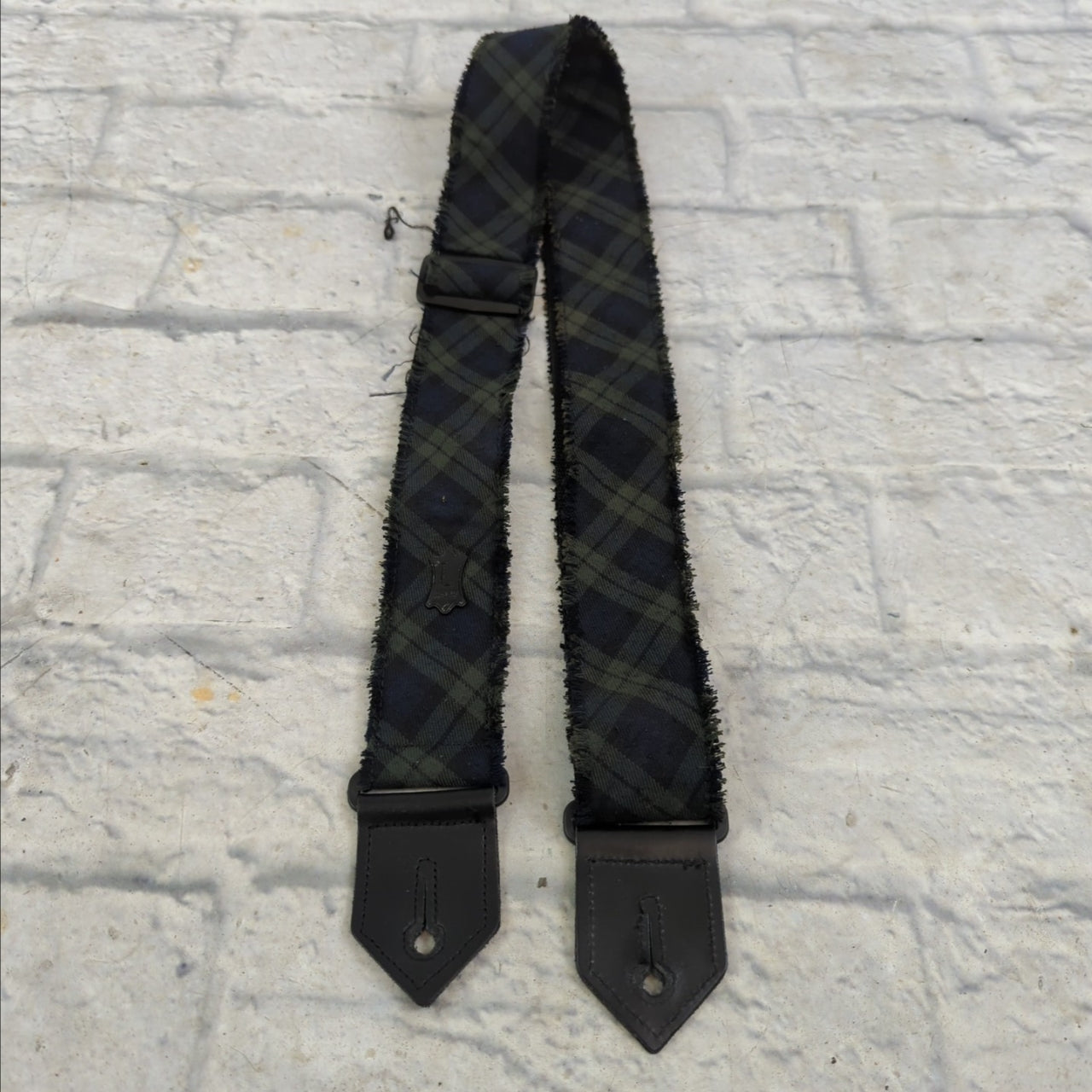 Levy's Guitar Strap - Dark Green Blue Plaid with Frayed Edges