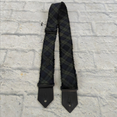 Levy's Guitar Strap - Dark Green Blue Plaid with Frayed Edges