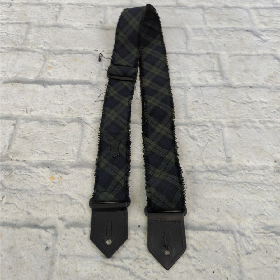 Levy's Guitar Strap - Dark Green Blue Plaid with Frayed Edges