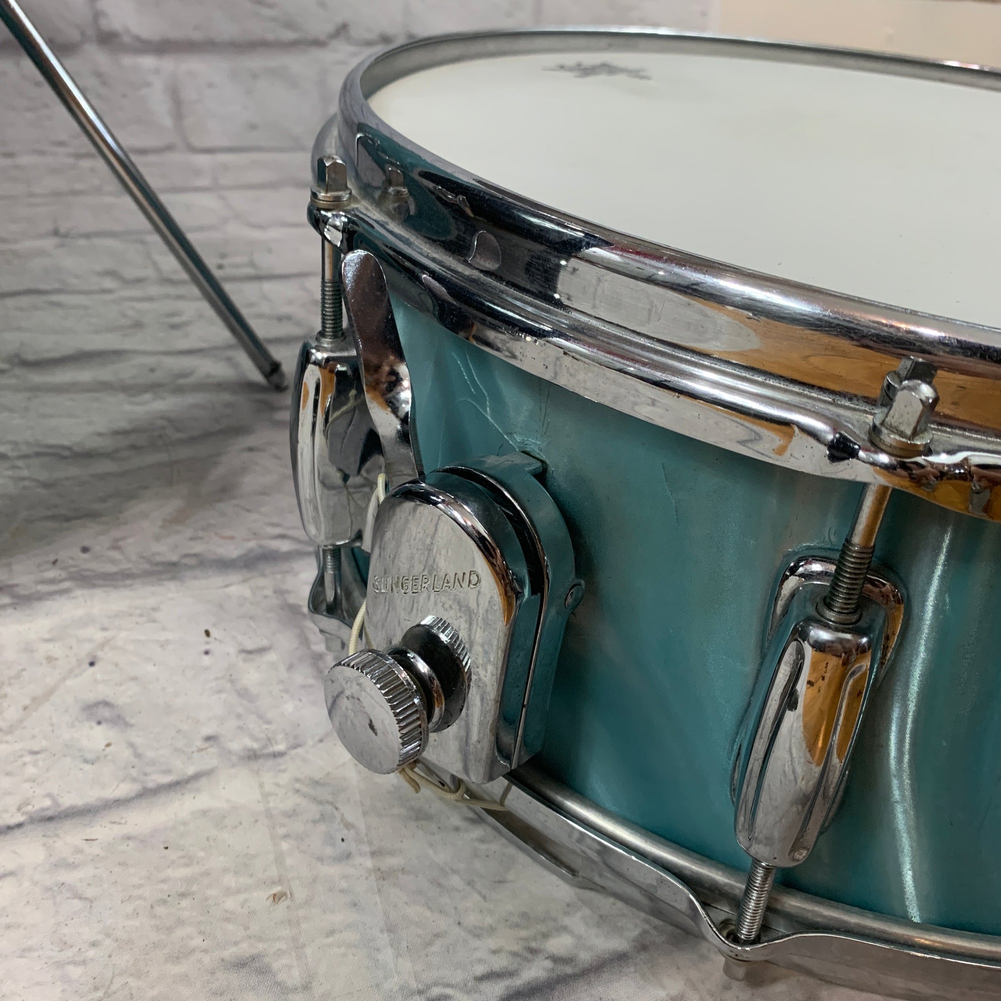 Vintage 1960s Slingerland Aqua Satin Modern Solo 4 Piece Drum Kit