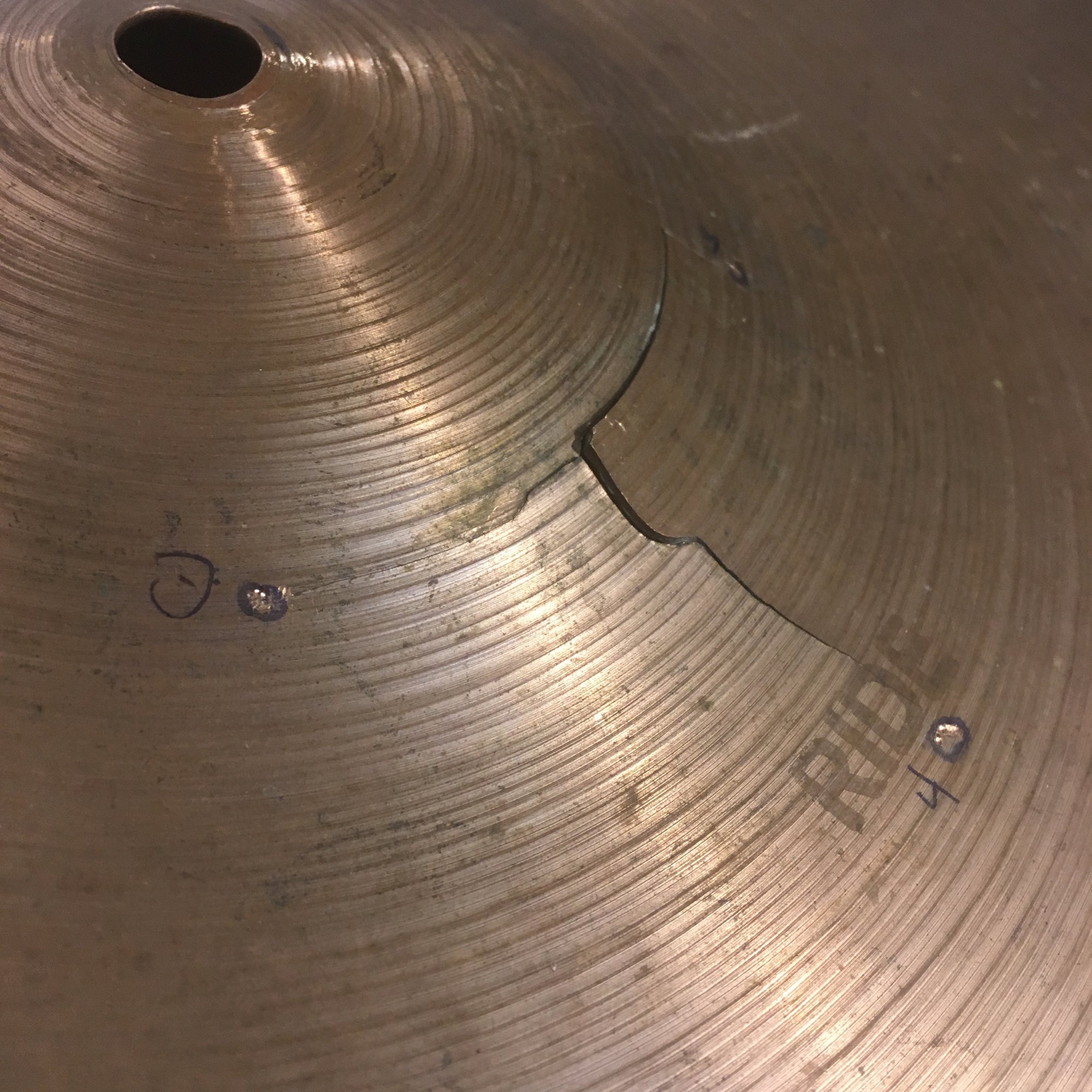 1976 Vintage 22in Paiste 2002 Black Logo Bonham CRACKED Ride Cymbal