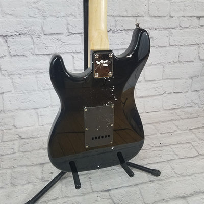 Austin AST100BK Strat Style Electric Guitar Black with Black Pickguard