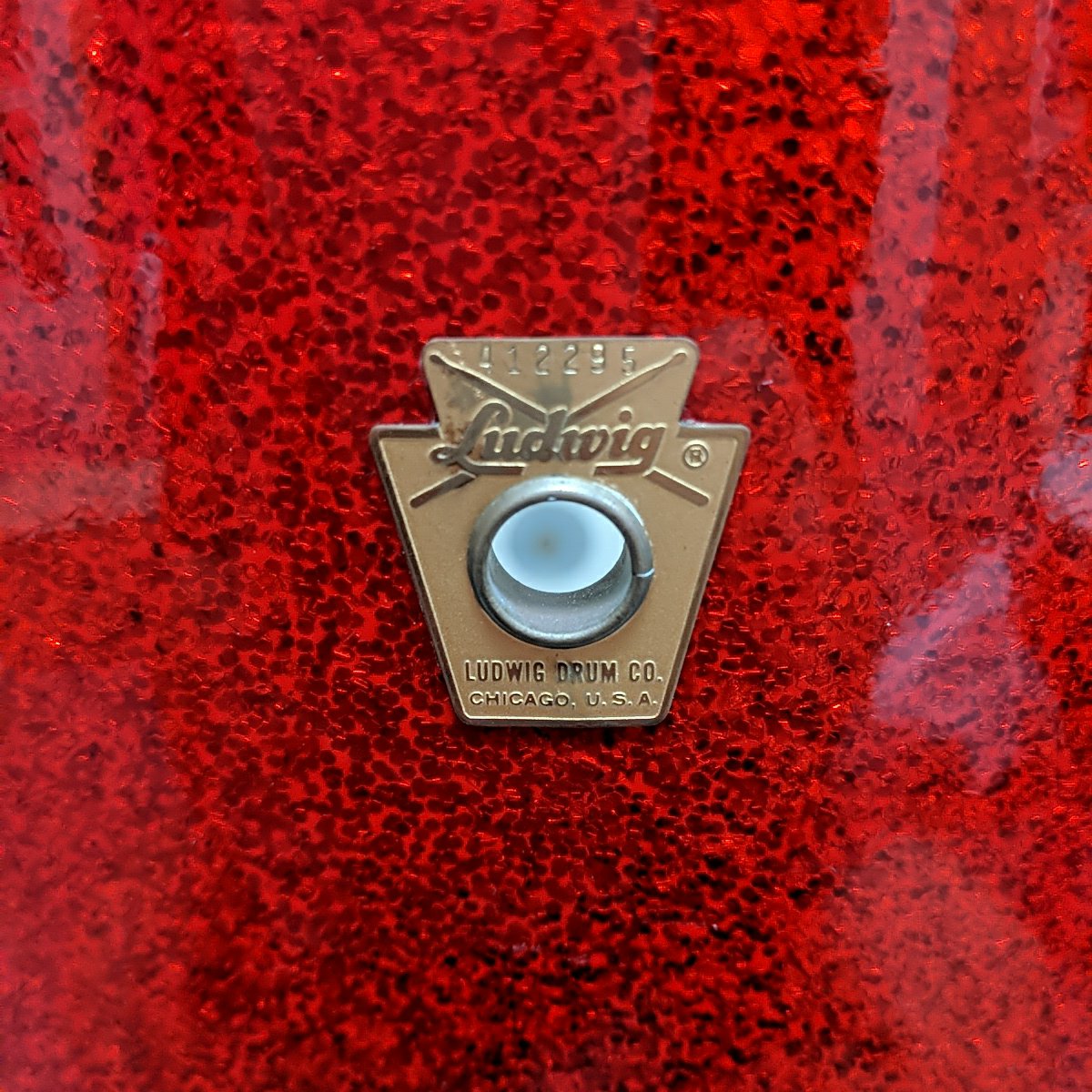 Vintage Ludwig 16x16 Red Sparkle Floor Tom Keystone Badge