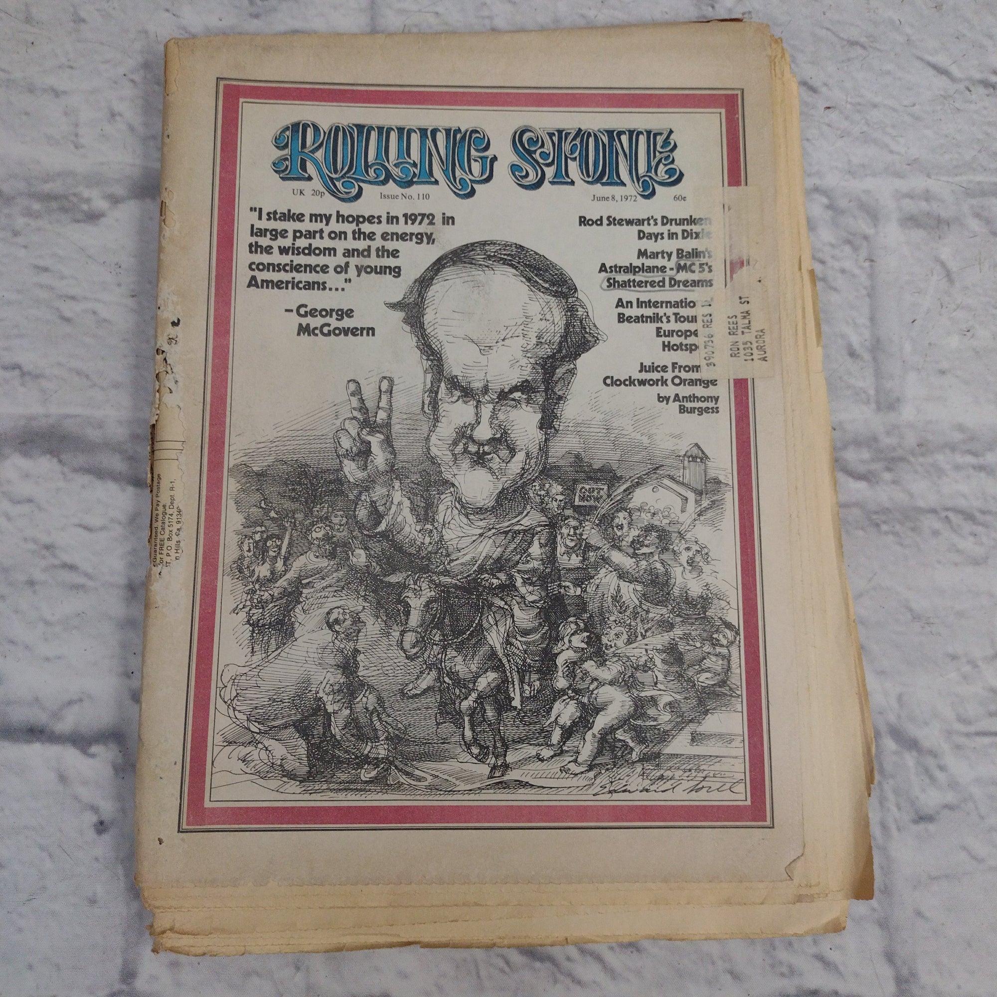 Vintage Rolling Stone Magazine - No 110 June 8 1972 - George McGovern Rod Stewart Cover