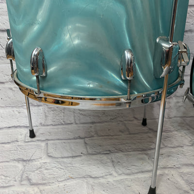Vintage 1960s Slingerland Aqua Satin Modern Solo 4 Piece Drum Kit