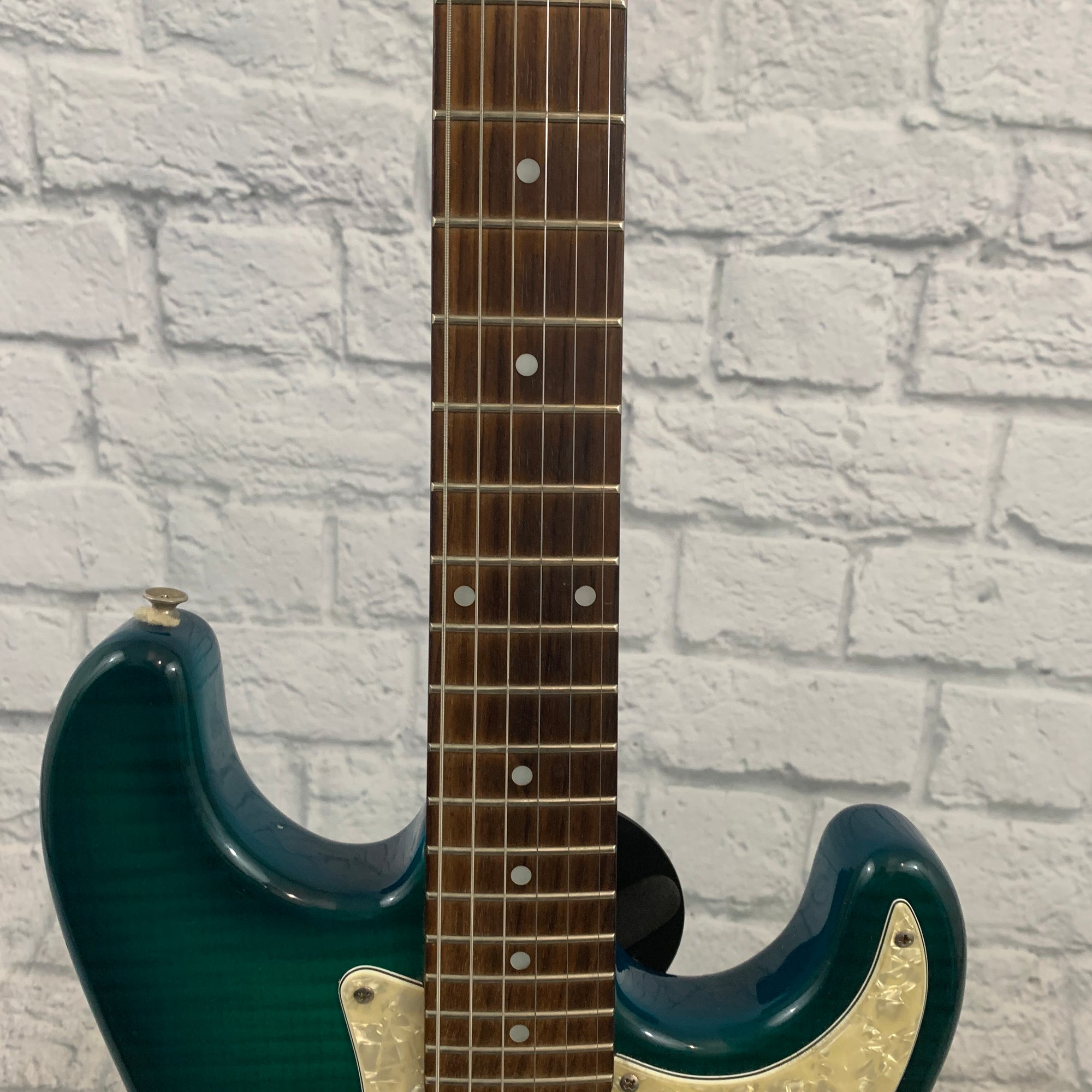 Austin Strat Style Electric Guitar Trans Green with Photo-Flame Top