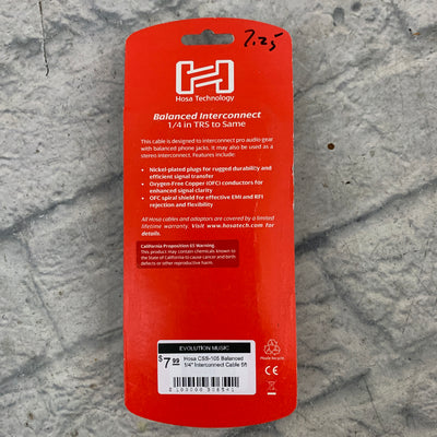 Hosa CSS-105 Balanced 1/4" Interconnect Cable 5ft