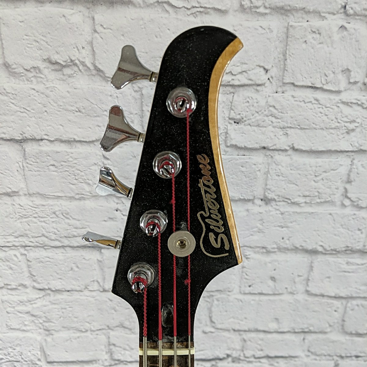 Silvertone Satin Wood Finish 4 String Electric Bass Guitar