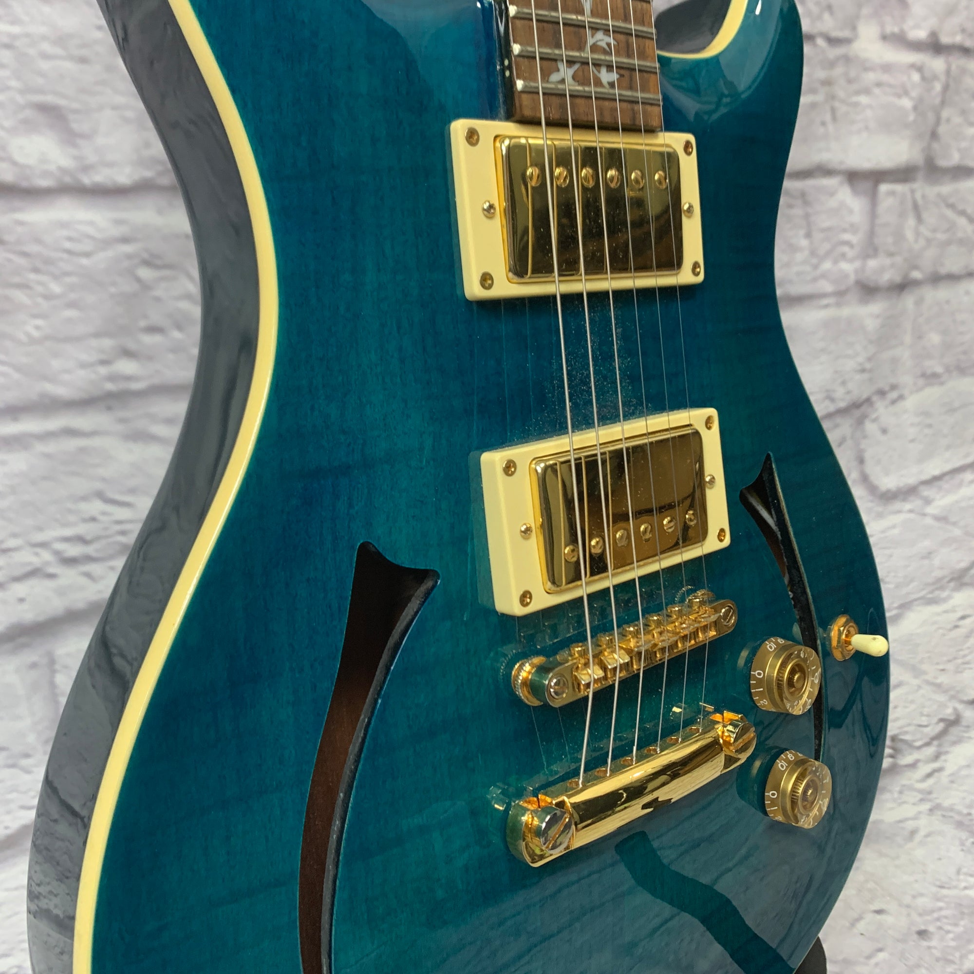 Tradition MTP-450 Semi Hollow Electric Guitar - Transparent Blue, Tree of Life Inlay, Hardshell Case