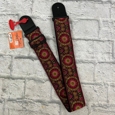 Henry Heller Dark Red Gypsy Jacquard - Pink Highlights 2.5" Guitar Strap w/Cotton Backing