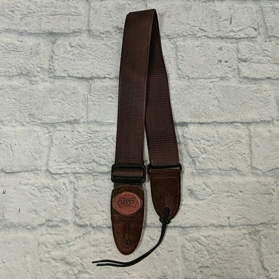 Levy's MSS8 Brown 2" Wide Soft-hand Polypropylene Guitar Strap with Brown Leather Ends
