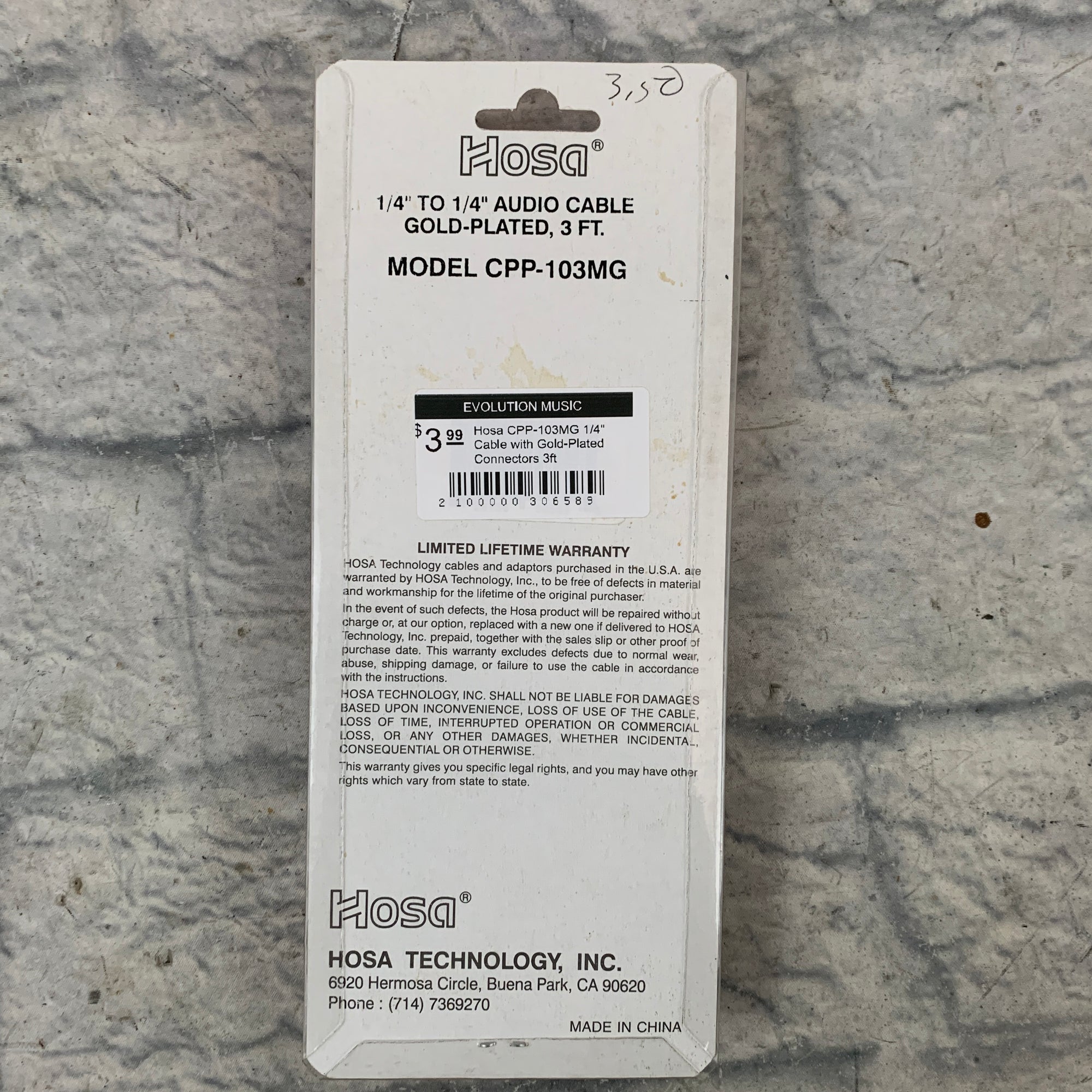 Hosa CPP-103MG 1/4" Cable with Gold-Plated Connectors 3ft