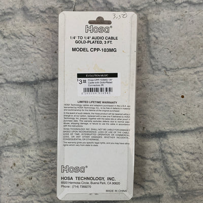 Hosa CPP-103MG 1/4" Cable with Gold-Plated Connectors 3ft