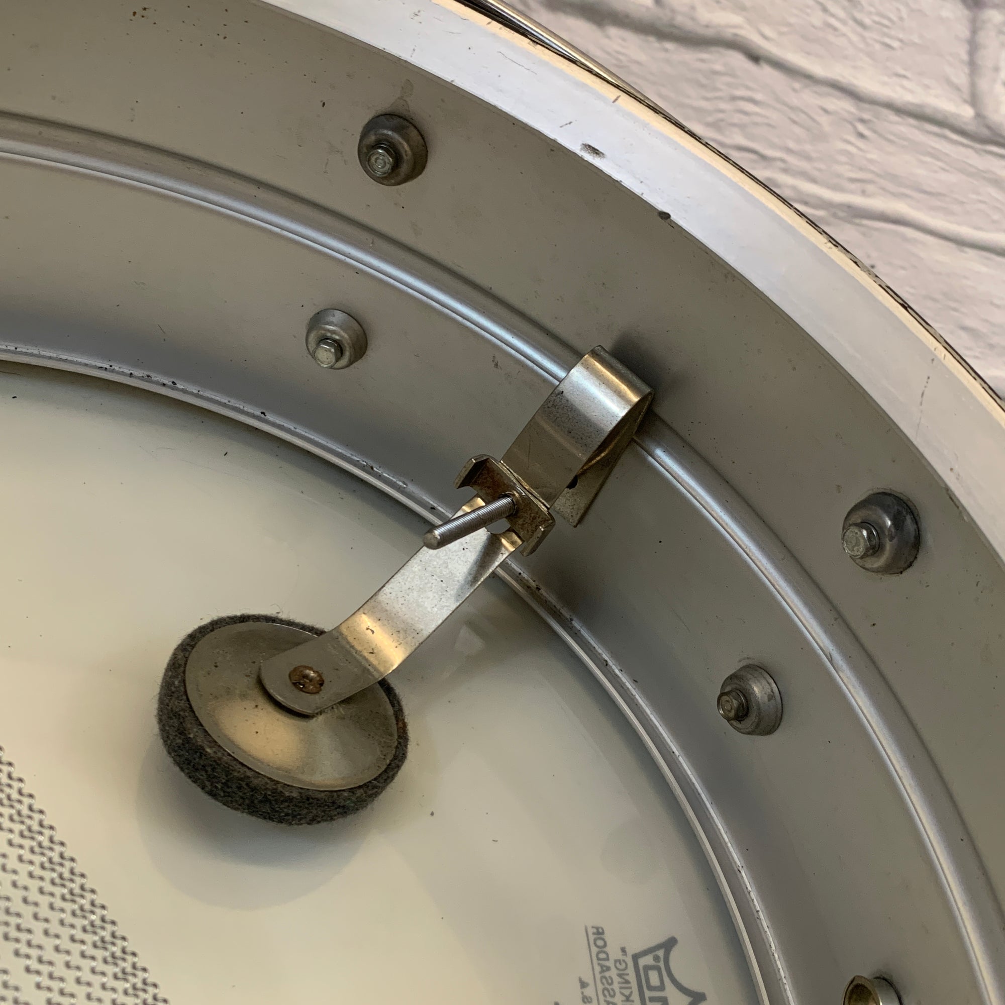 Ludwig No. 404 Acrolite 5x14" Aluminum Snare with Pointed Blue/Olive Badge 1970s