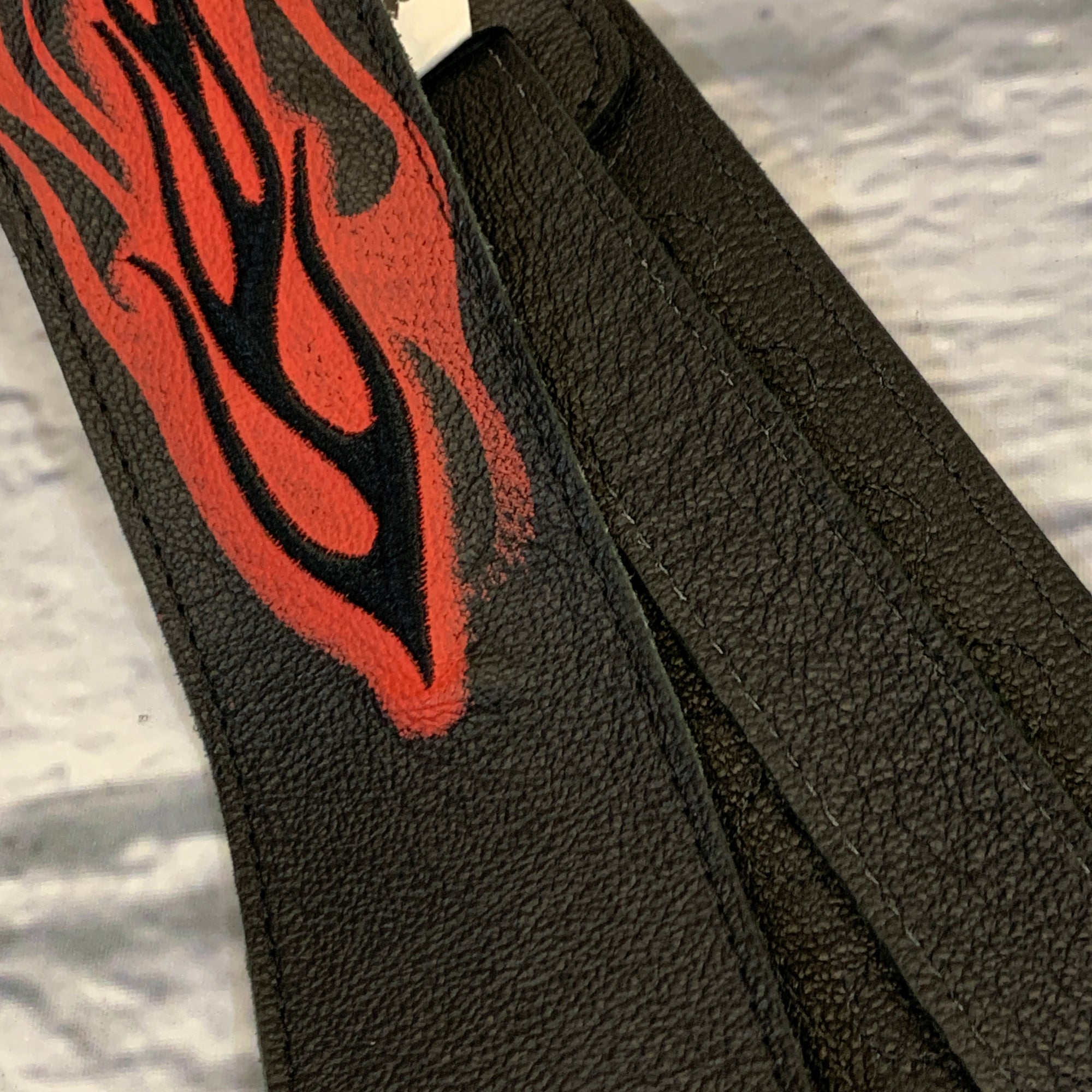 Levy's MG26EP001 Leather Guitar Strap 2.5" w/ Embroidered Red Flame