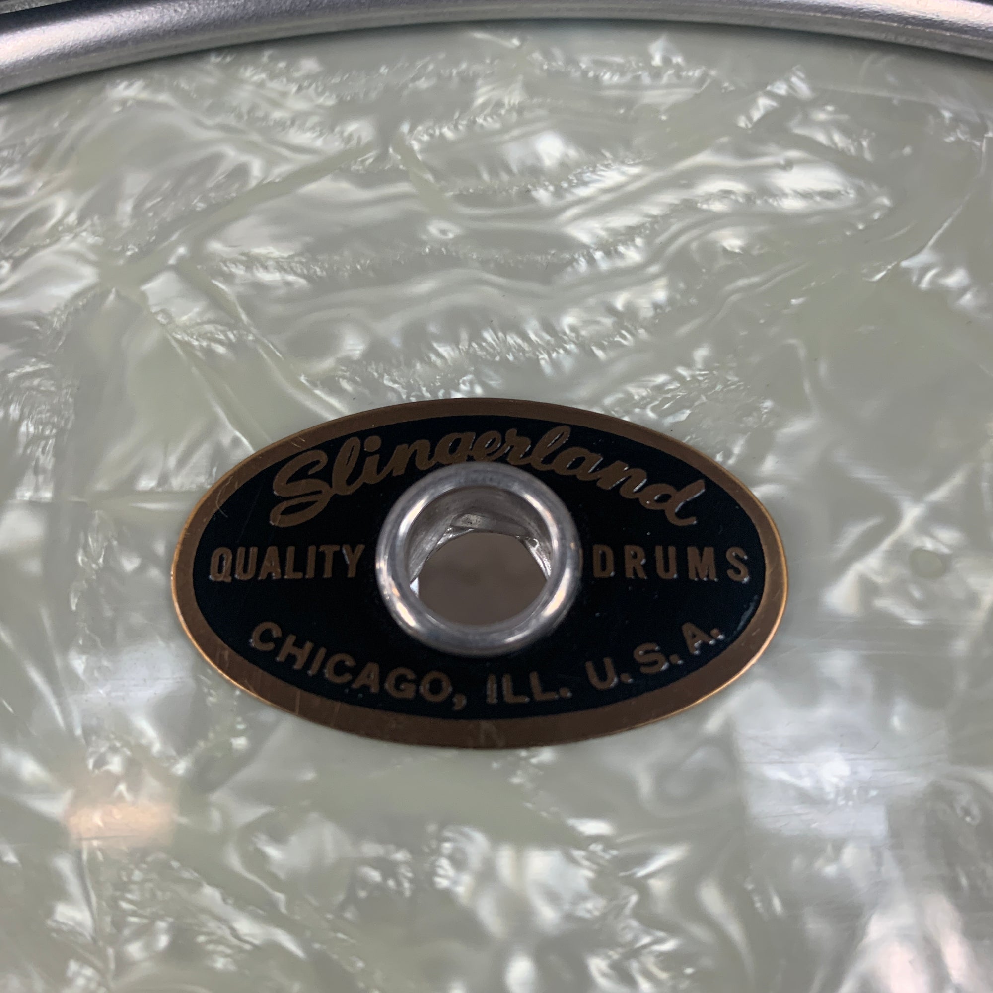 Vintage 1950s Slingerland Radio King 5.5x14" 8-Lug Snare Drum White Marine Pearl