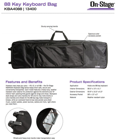 On-Stage KBA4088 88 Key Keyboard Gig Bag Case