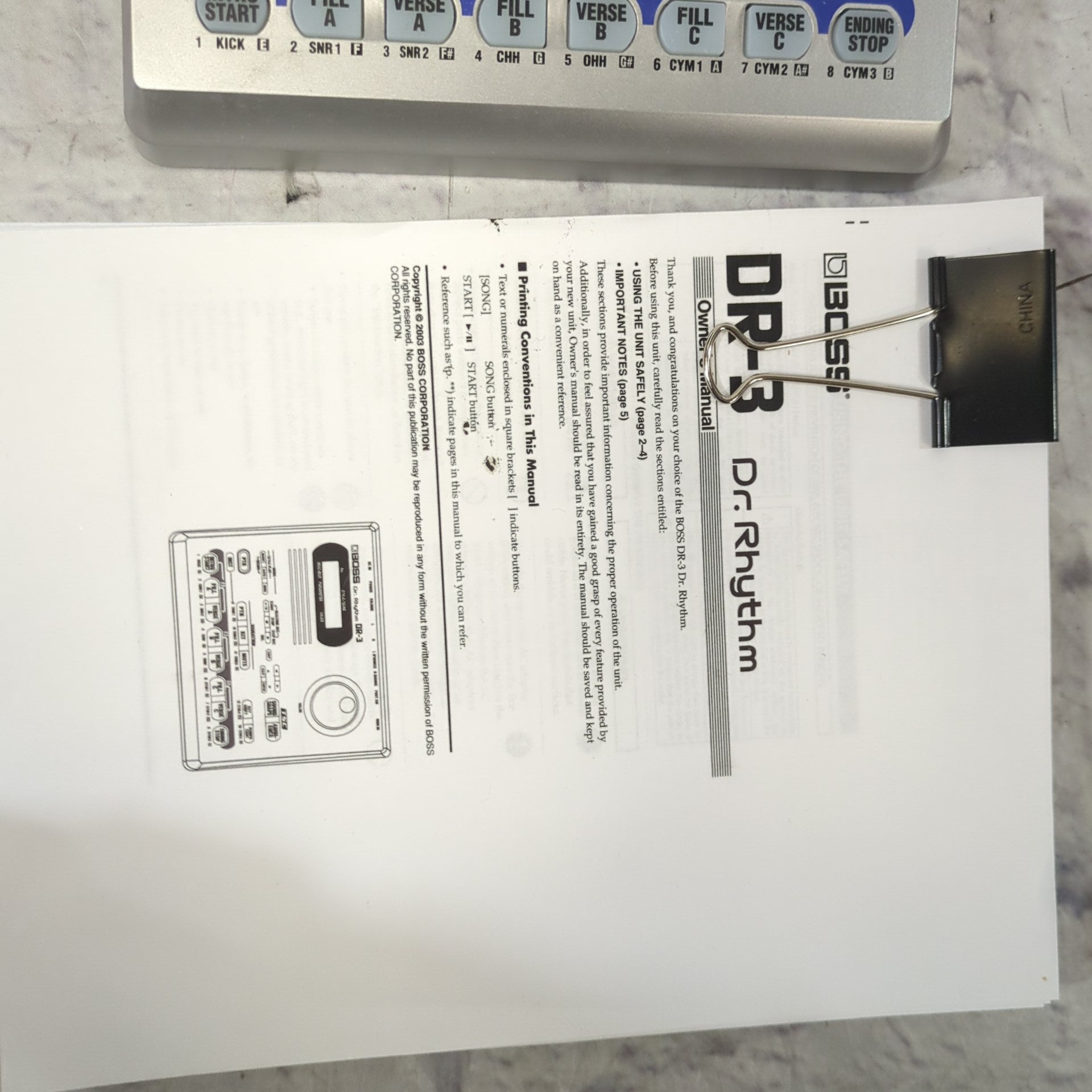 Boss DR-3 Dr Rhythm Drum Machine with Manual