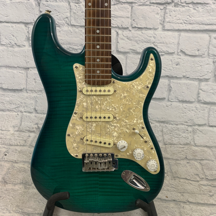 Austin Strat Style Electric Guitar Trans Green with Photo-Flame Top