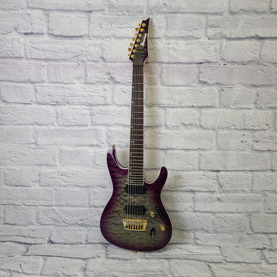 Ibanez Prestige S5527QFX 7 String Electric Guitar MIJ - Dark Purple Doom Burst w/ Case