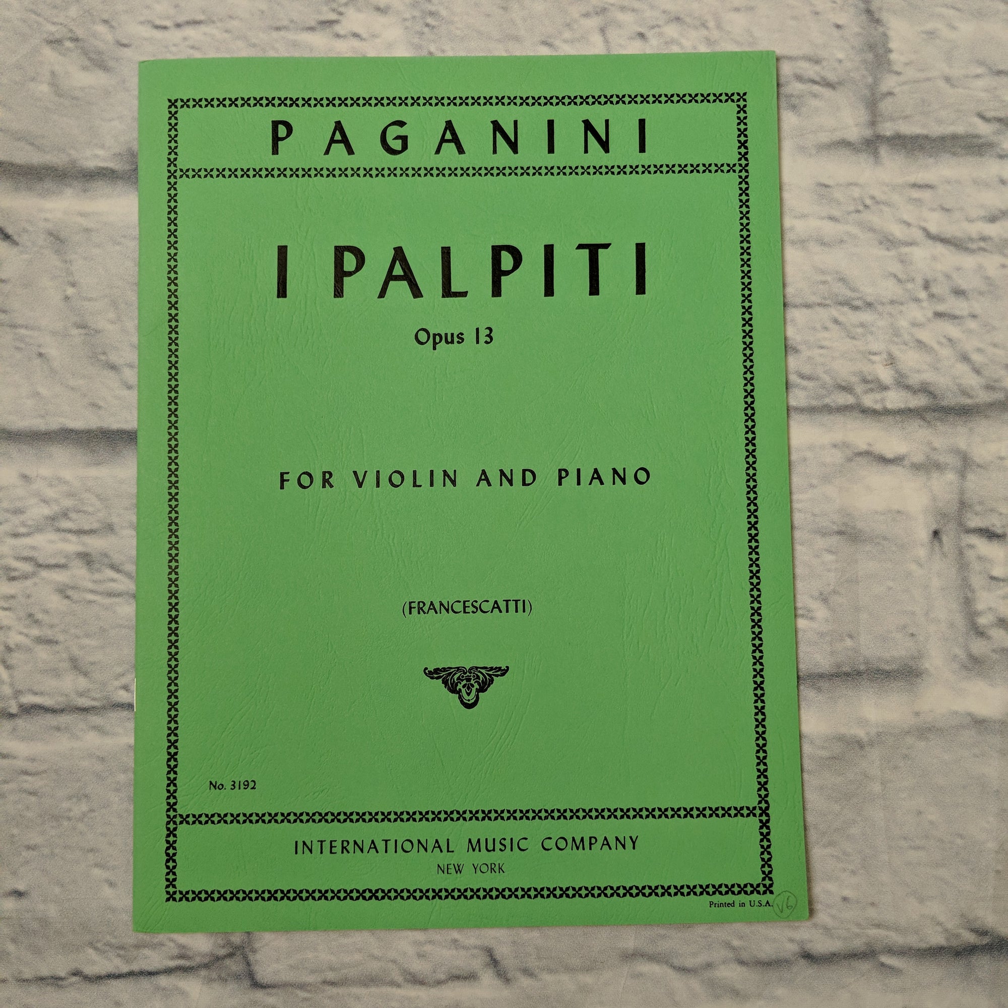 Paganini I Palpiti Opus 13 For Violin and Piano