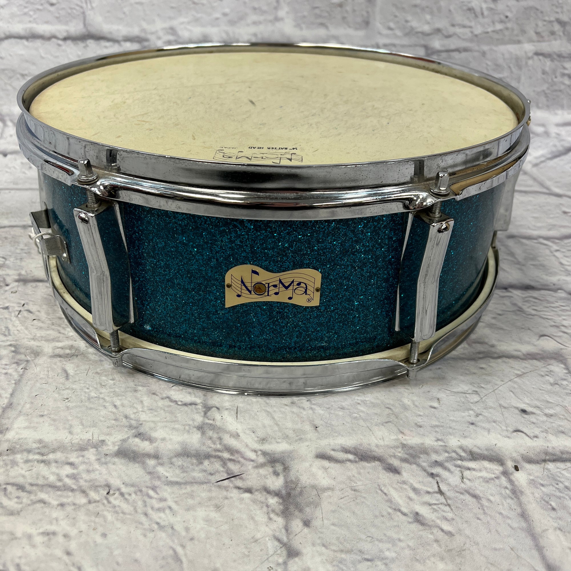 Norma Blue Sparkle 14x5" Snare MIJ w/ Leather Bag and Stand