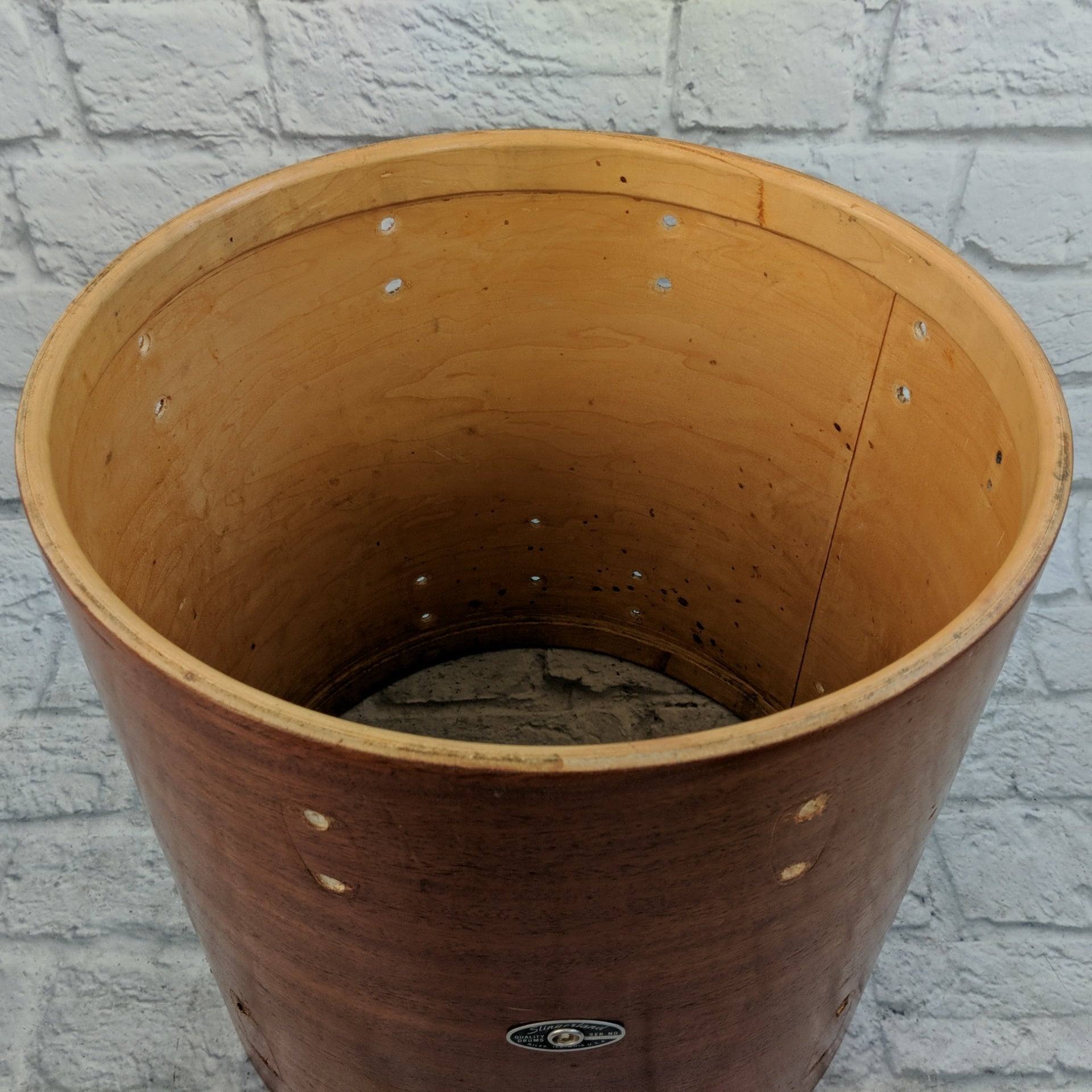 Slingerland Vintage 70s Ribbon Mahogany Veneer 3ply Clear Maple Interior 16x16 Floor Tom Shell