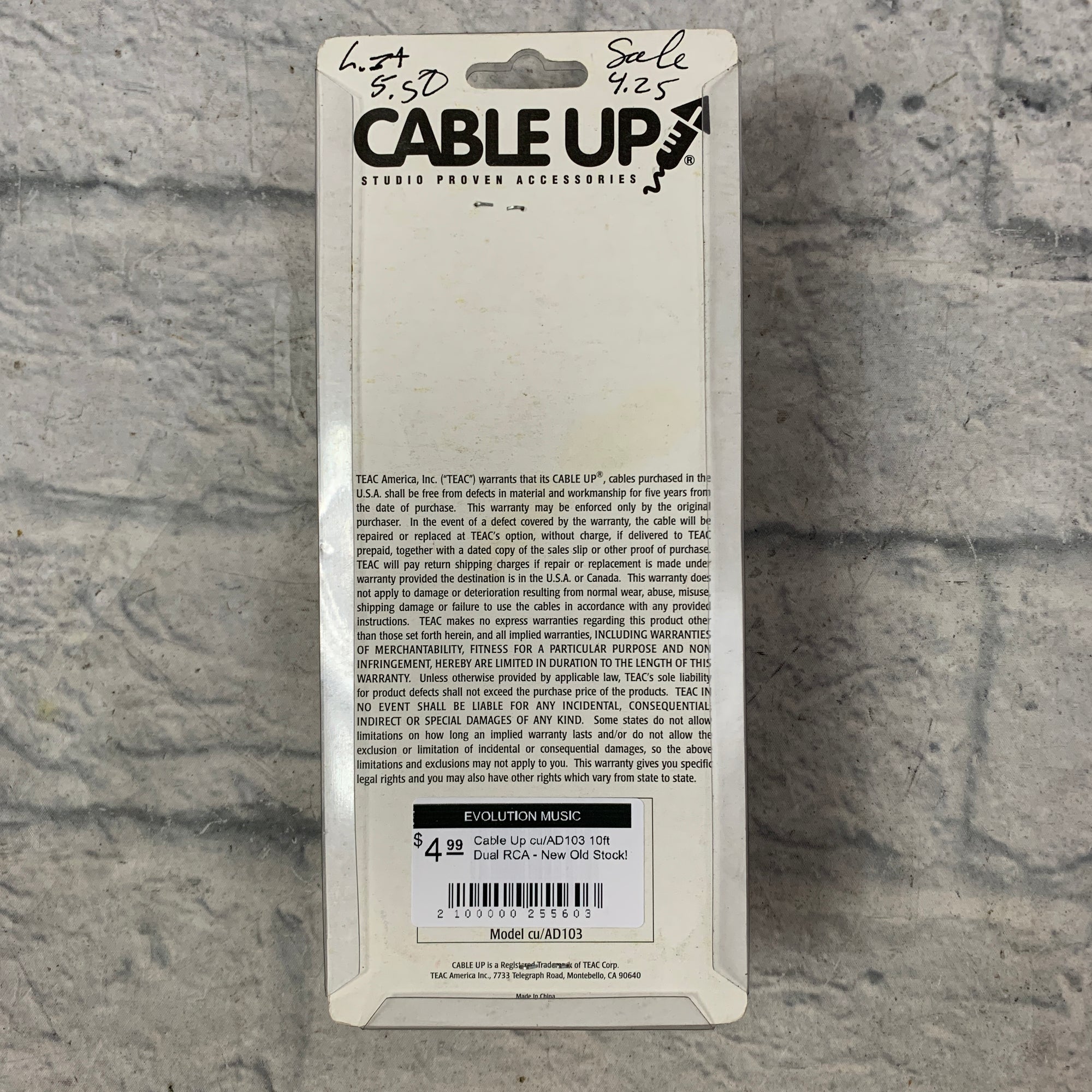 Cable Up cu/AD103 10ft Dual RCA - New Old Stock!