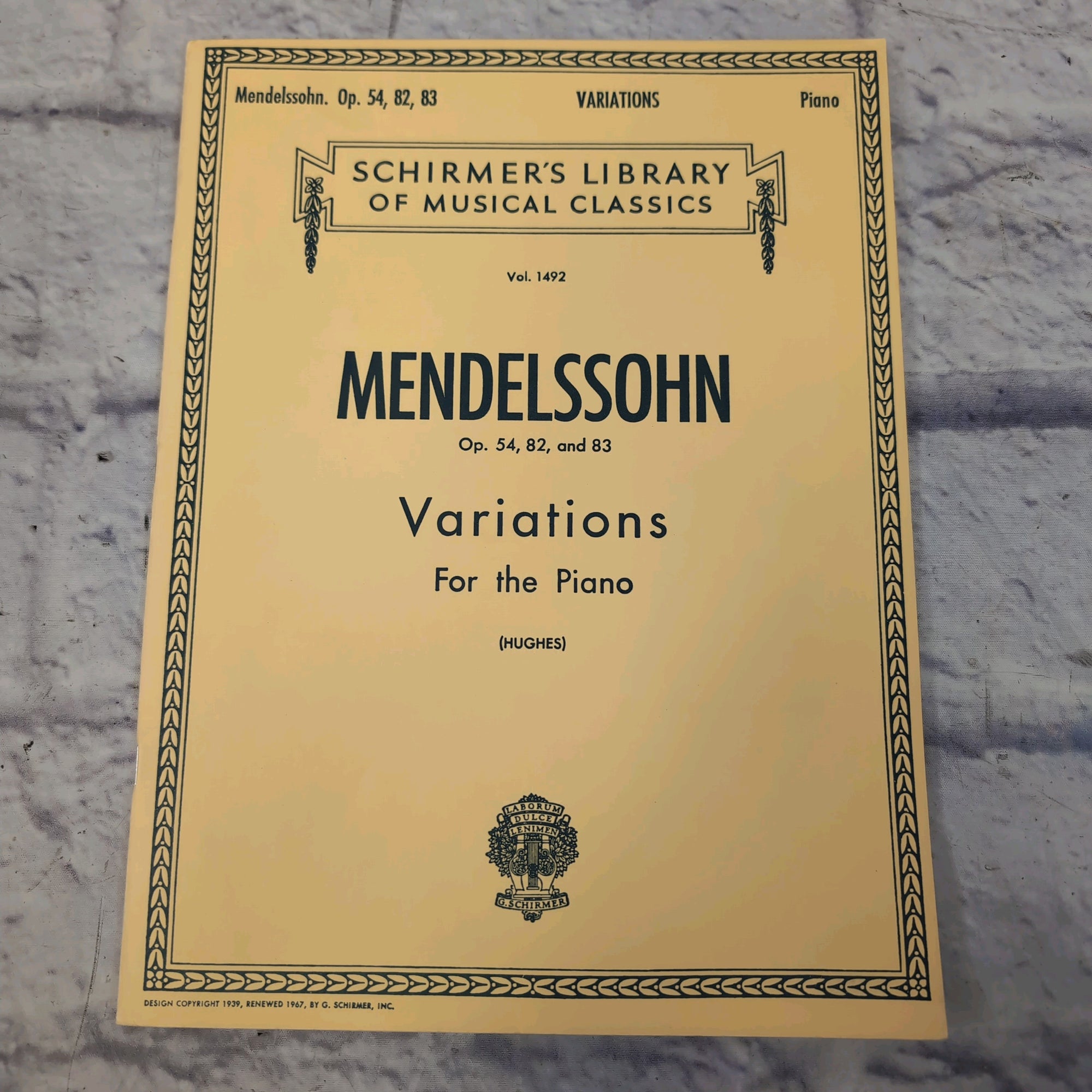 Schirmer's Library Mendelssohn: Variations for the Piano