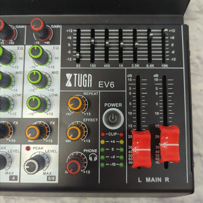 XTUGA EV6 Professional 6 Channel Audio Mixer w/ 16 DSP Effects,7-band EQ,Independent 48V Phantom Power Bluetooth Function USB Interface