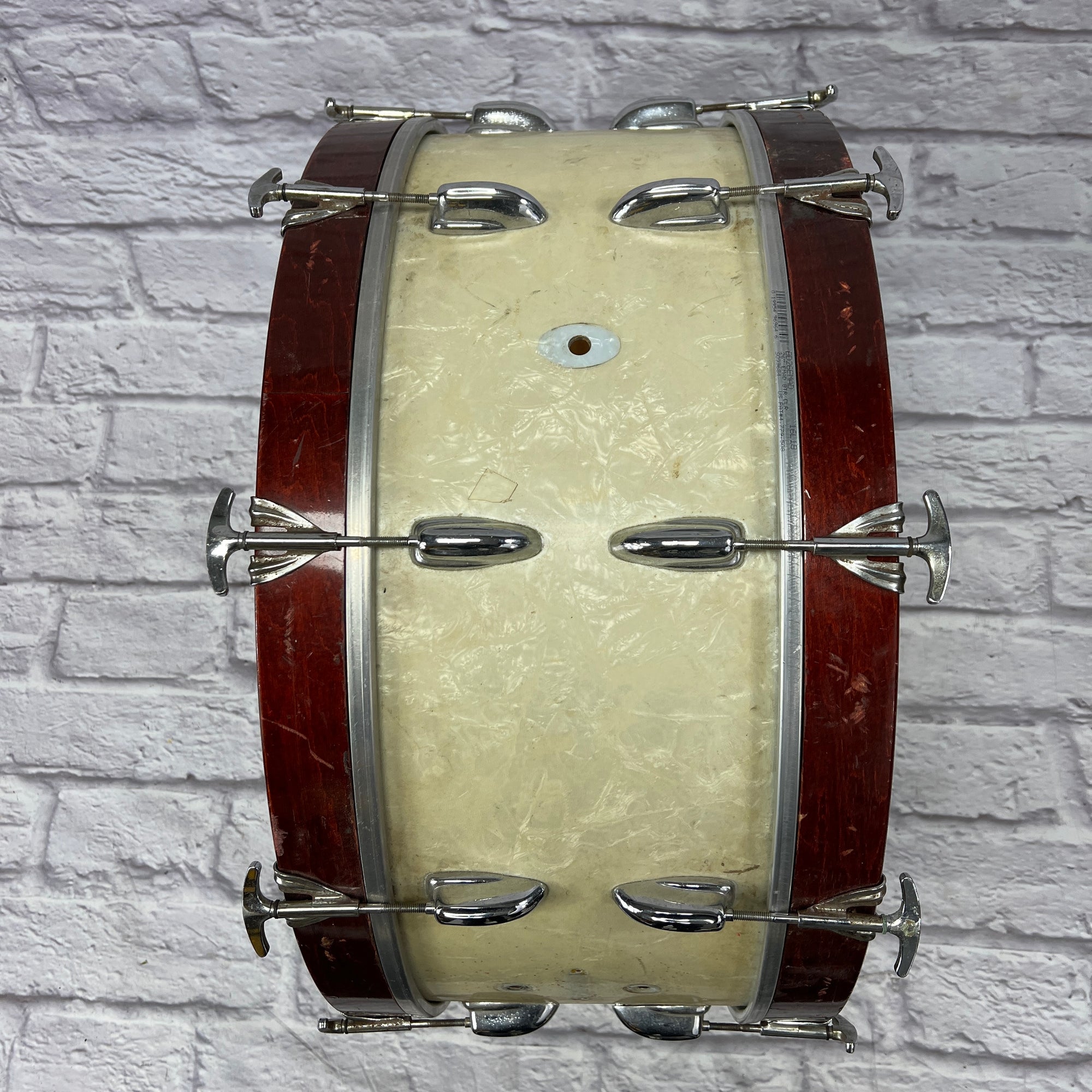 Vintage Slingerland 26x10 White Marine Pearl WMP with Red Hoops Marching Bass Drum