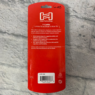 Hosa CYP-103 1/4" TS Y Cable - New Old Stock!