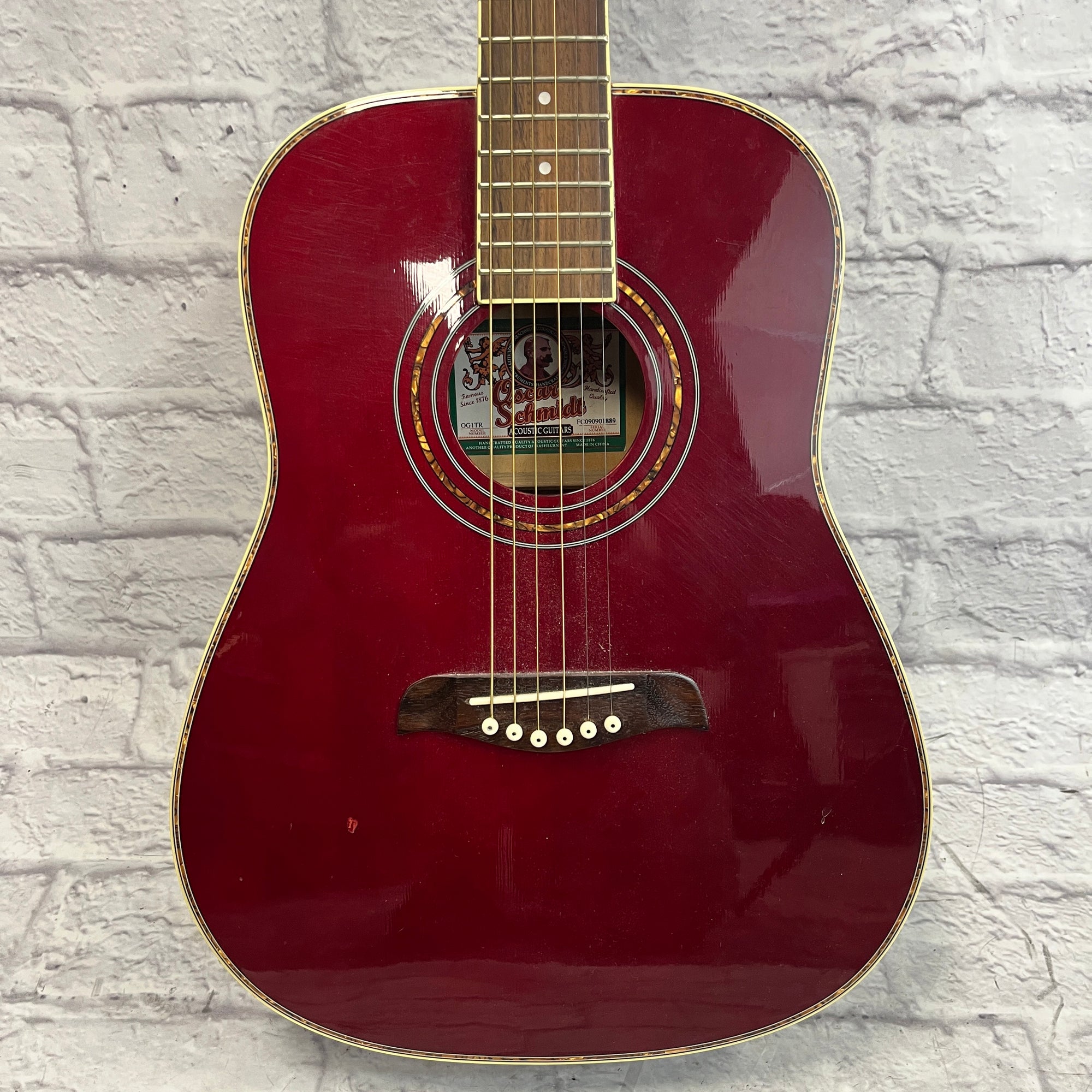 Oscar Schmidt OG1TR Trans Red Folk Acoustic Guitar