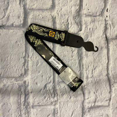 Planet Waves Nylon Black and Mint Floral Guitar Strap w/ Pick Pocket