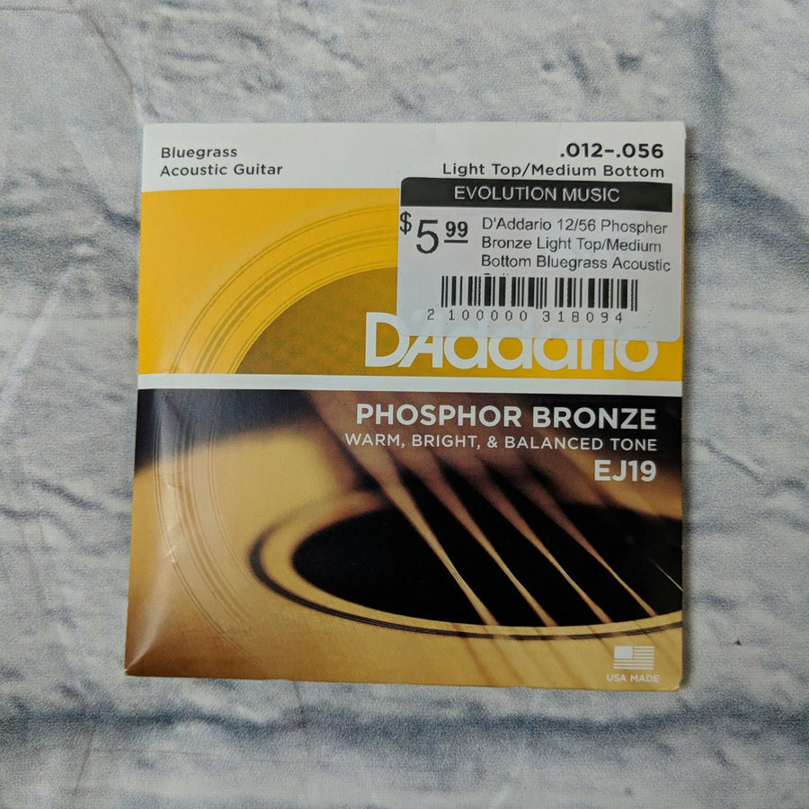 D'Addario 12/56 Phospher Bronze Light Top/Medium Bottom Bluegrass Acoustic Guitar