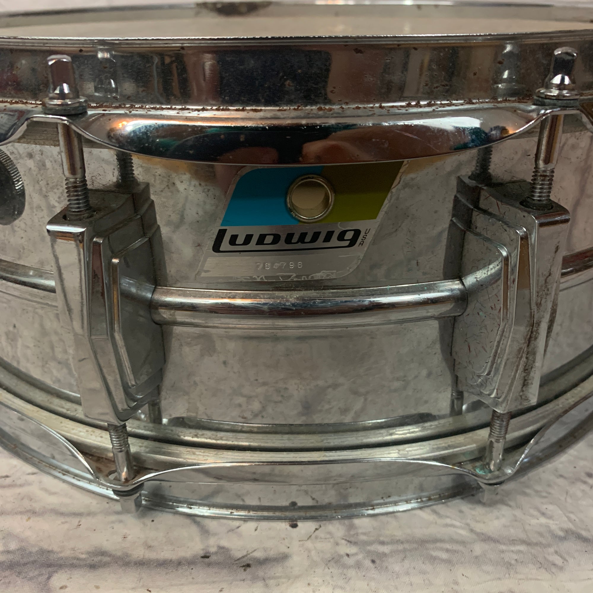 1970's LUDWIG SNARE DRUM BLUE & OLIVE BADGE 6.5"X14" AS IS