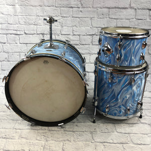 Vintage 1969 Slingerland Blue Satin Flame 3 Piece Drum set 20 12 14