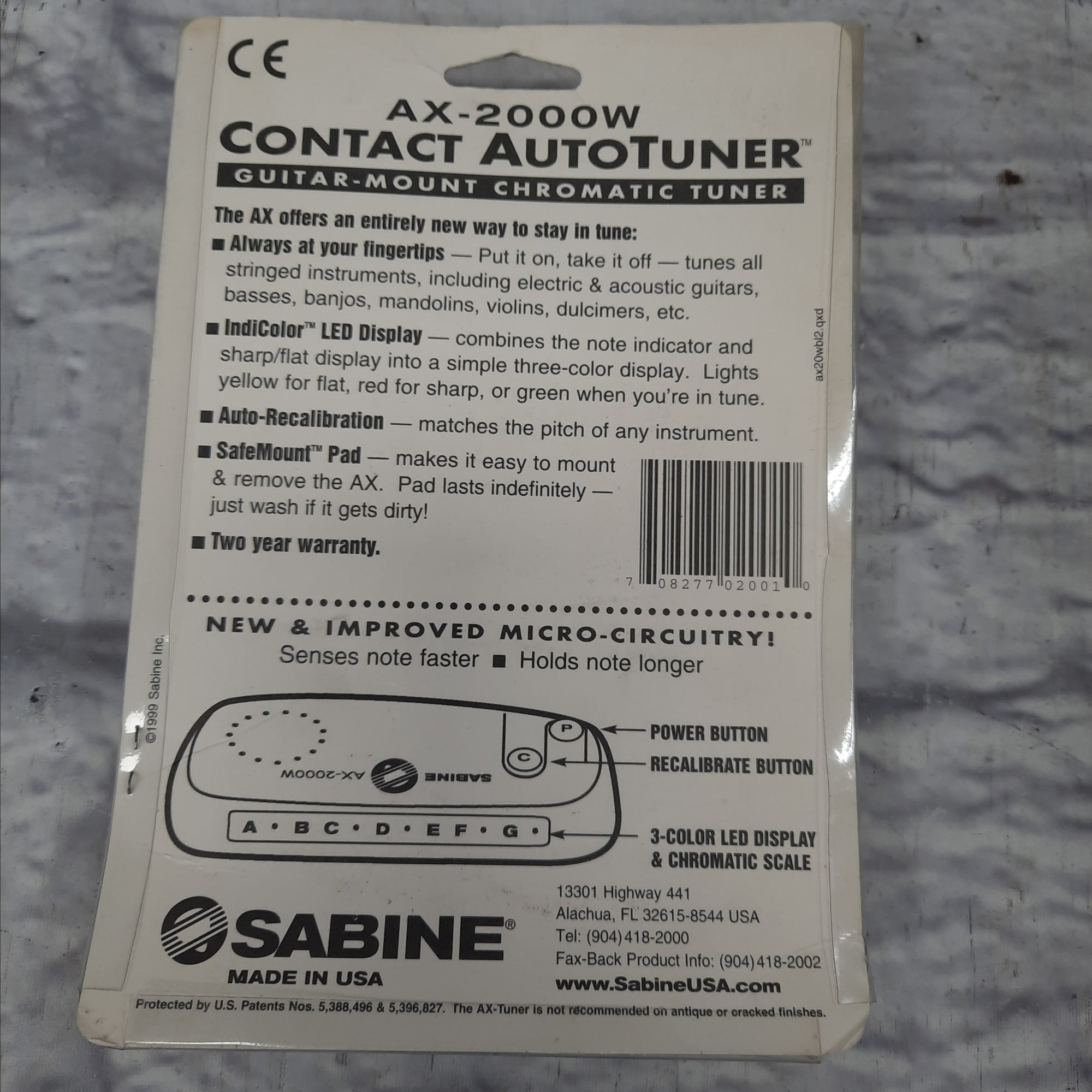 Sabine AX-2000W Contact AutoTuner Guitar-Mount Chromatic Tuner