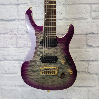 Ibanez Prestige S5527QFX 7 String Electric Guitar MIJ - Dark Purple Doom Burst w/ Case