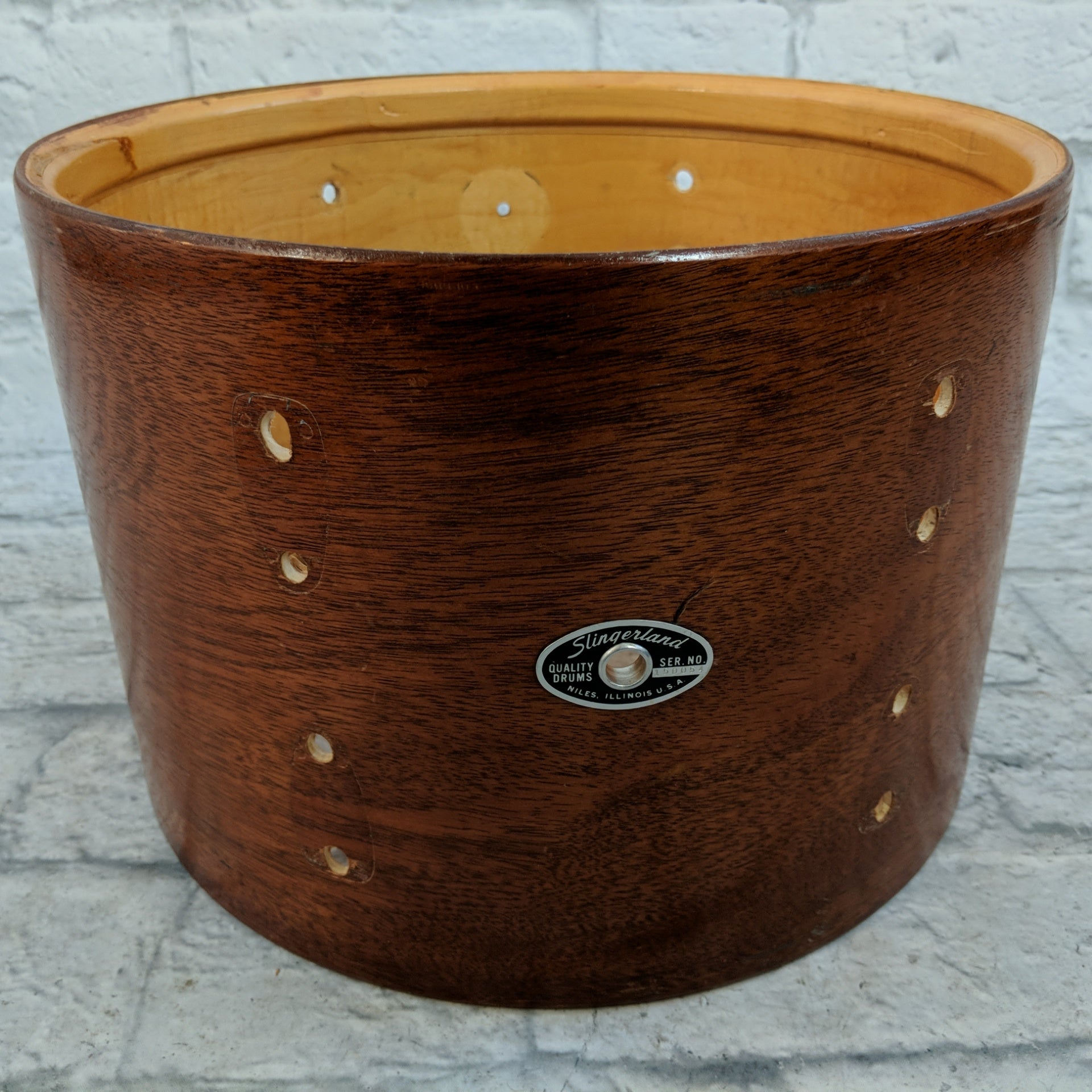Slingerland Vintage 70s Ribbon Mahogany Veneer 3ply Clear Maple Interior 9x13 Rack Tom Shell