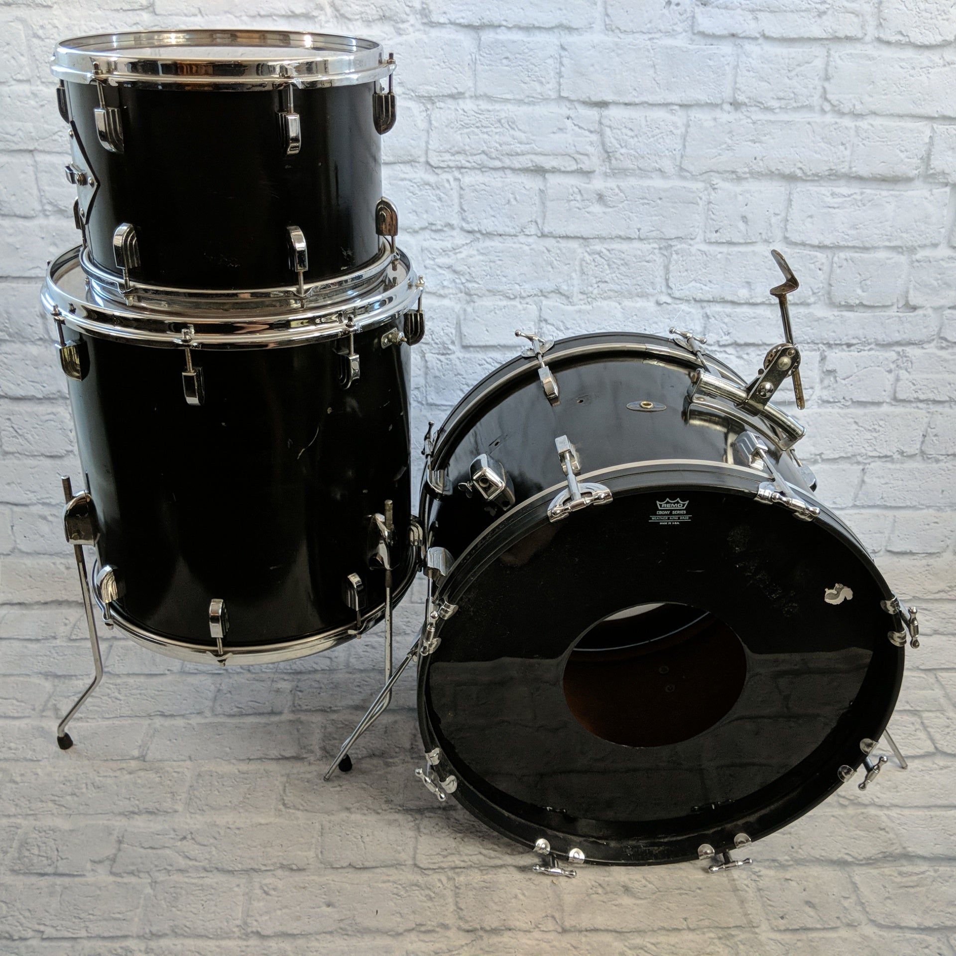Vintage 1959 Leedy 3pc Black Drum Kit 20 13 16